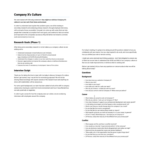 Interview script for research on company culture