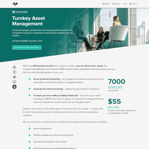 Financial services product marketing page